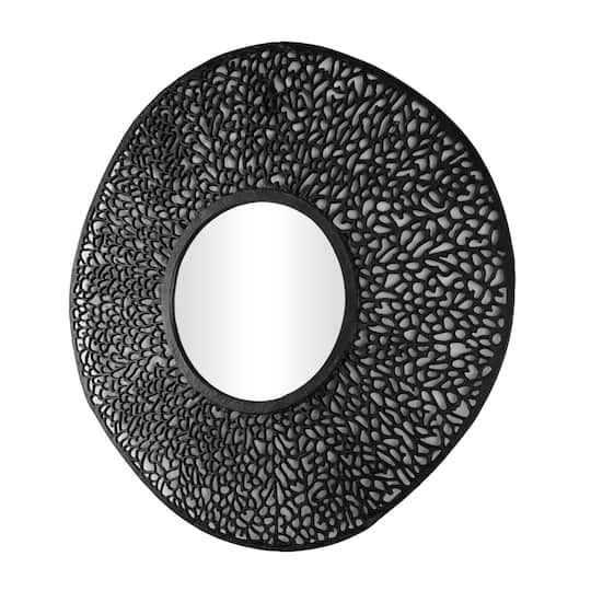 45" Black Abstract Aluminum Wall Mirror with Open Lattice Frame
